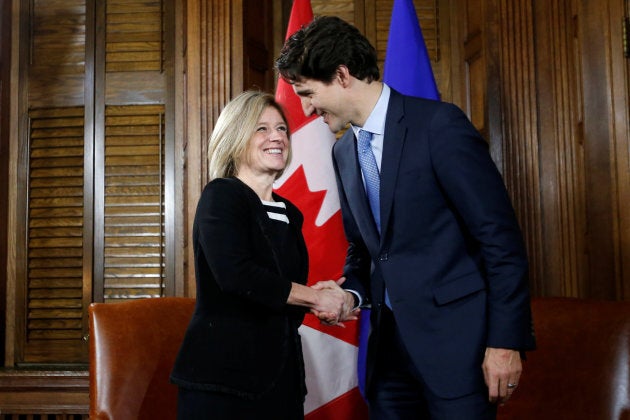 Prime Minister Justin Trudeau, right, meets with then-Alberta Premier Rachel Notley on Nov. 29, 2016.