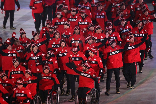 Athletes of Canada walk in during the opening ceremony of the Pyeongchang 2018 Paralympic Games at the Pyeongchang Olympic Stadium on March 9, 2018 in Pyeongchang-gun, South Korea.