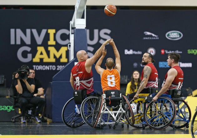 Team United Kingdom plays Team Netherlands in a semi-final game on Day Eight in Wheelchair Basketball during the 2017 Invictus Games in Toronto, Ont.