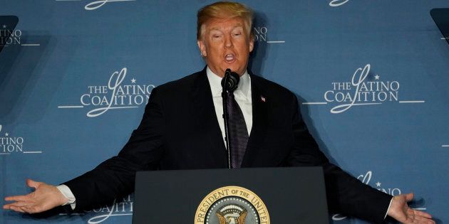 U.S. President Donald Trump delivers remarks at the Latino Coalition Legislative Summit in Washington, D.C., March 7. Though the Trump administration has suggested its proposed steel and aluminium tariffs are aimed at China, a new report suggests the move would hit Canada much harder.
