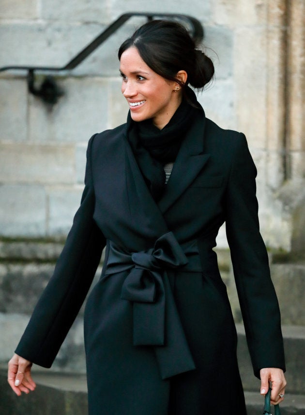 Meghan Markle wearing a Stella McCartney coat to visit Cardiff Castle on Jan. 18, 2018.