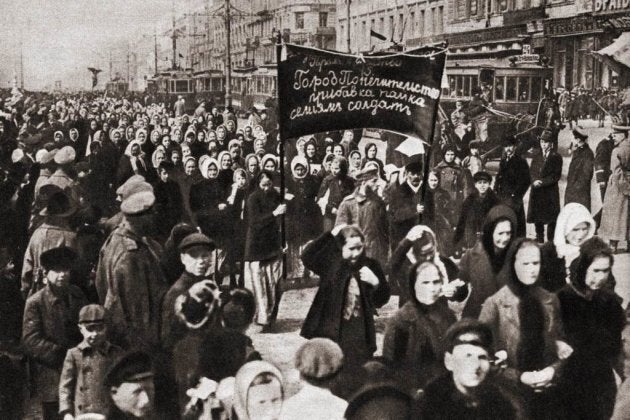 The women's demonstration for bread and peace on March 8, 1917, in Petrograd, Russia.