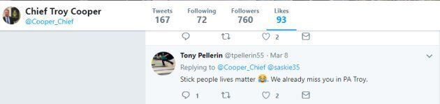 Cooper's account liked the following tweet in reply to his post.