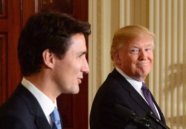 Prime Minister Justin Trudeau, left, and U.S. President Donald Trump take part in a joint press conference at the White House in Washington, D.C. on Feb. 13, 2017.