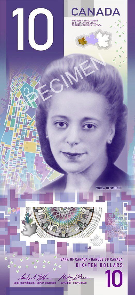 A sample of the new $10 Canadian bill, featuring civil rights icon Viola Desmond.