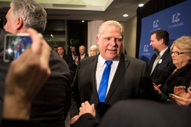 Doug Ford leaves a press conference after being named as the new leader of the Ontario Progressive Conservatives in Markham, Ont. on March 10, 2018.