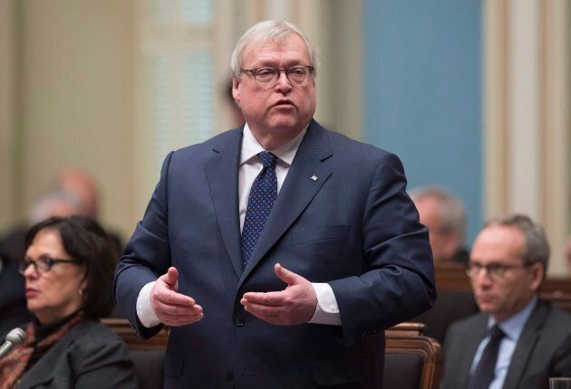 Quebec Health Minister Gaetan Barrette responds to the Opposition during question period in the National Assembly, in Quebec City on March 14, 2018.