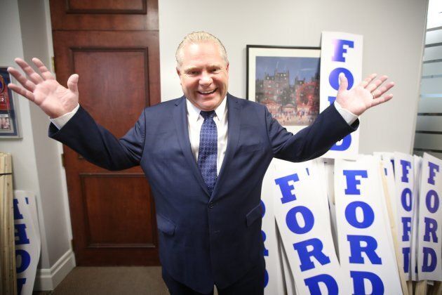 Doug Ford, the new leader of the Progressive Conservative Party of Ontario, celebrates his victory.