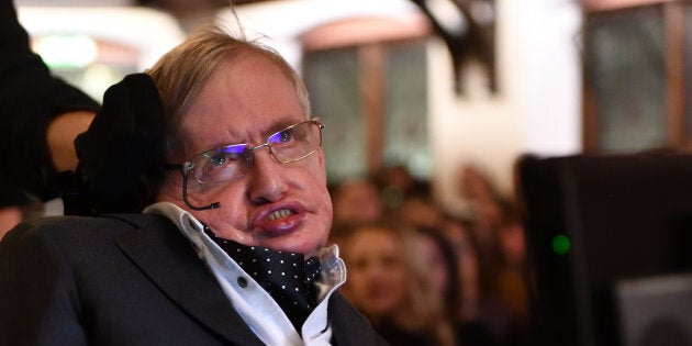 Stephen Hawking addressing The Cambridge Union on Nov. 21, 2017 in Cambridge, U.K.