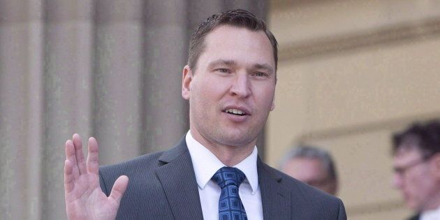 Deron Bilous is sworn in as the Alberta Minister of Municipal Affairs, Service Alberta in Edmonton on May 24, 2015. He is now economic development minister.
