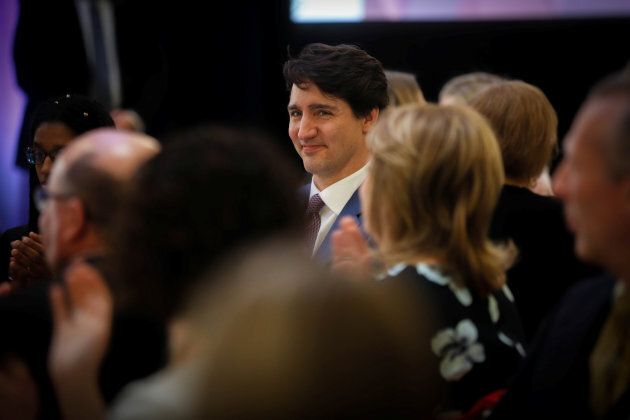 Canada's Prime Minister Justin Trudeau receives the 2018 Catalyst for Change Award and delivers remarks at the Equal Voice International Women's Day Lunch in Toronto on March 8, 2018.