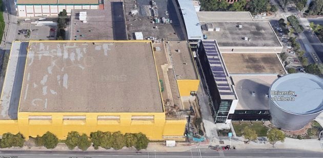 The yellow building is the "Butterdome" on the University of Alberta's campus.