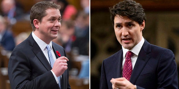 Conservative Leader Andrew Scheer, left, is seen as a better steward of the economy among Canadians when compared to Prime Minister Justin Trudeau, according to a new poll from the Angus Reid Institute.