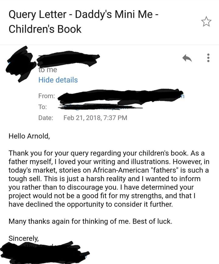 Email sent to Arnold Henry by a literary agent regarding his children's book.