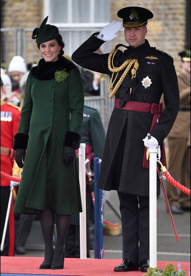 The Duke and Duchess of Cambridge at the Irish Guards St. Patrick's Day Parade in Hounslow, England.