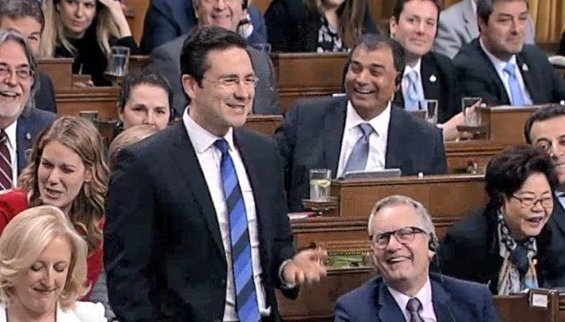 Conservative finance critic Pierre Poilievre cracks up in question period on March 21, 2018.