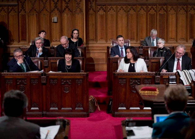 Health Minister Ginette Petitpas Taylor speaks as she appears as a witness along with Public Safety Minister Ralph Goodale, Justice Minister Jody Wilson-Raybould and M.P. Bill Blair at a Senate Committee in the Senate Chamber on Bill C-45, the Cannabis Act, on Parliament Hill in Ottawa on Feb. 6, 2018.