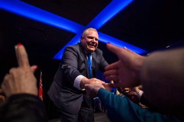 Ontario PC Leader Doug Ford greets supporters after holding a unity rally in Toronto, Ont. on March 19, 2018.