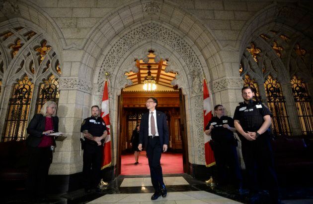 Sen. Yuen Pau Woo, facilitator of the Independent Senators Group, leaves the Senate chamber, following a vote on Bill C-45, the Cannabis Act, on Parliament Hill in Ottawa on Thursday.