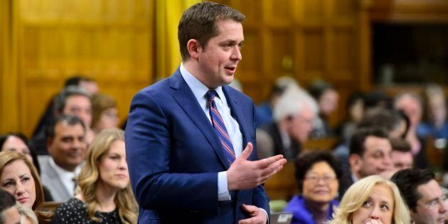 Conservative Leader Andrew Scheer stands during question period in the House of Commons on Parliament Hill in Ottawa on Wednesday.