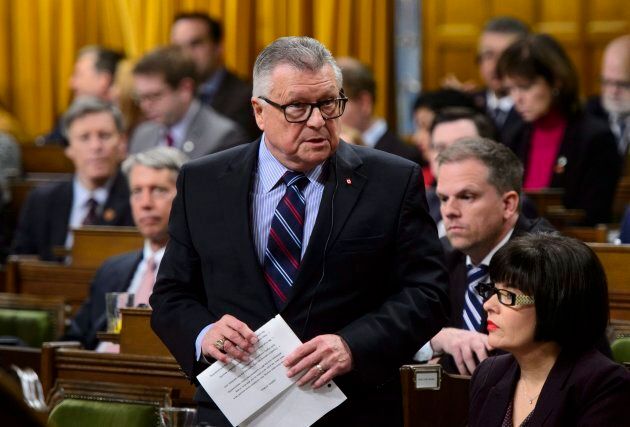 Public Safety and Emergency Preparedness Minister Ralph Goodale stands during question period in the House of Commons on Parliament Hill in Ottawa on Thursday.