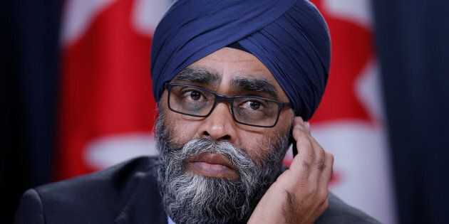 Defence Minister Harjit Sajjan takes part in a news conference in Ottawa on Dec. 12, 2017.