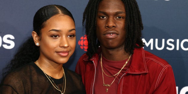 Daniel Caesar and guest arrive on the 2018 Junos red carpet in Vancouver on Sunday.