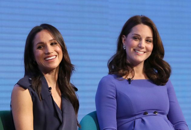 Meghan Markle and Kate Middleton attend the first annual Royal Foundation Forum on Feb. 28, 2018 in London.
