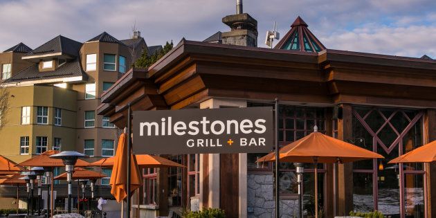 A Milestones restaurant is seen in Whistler, B.C. in 2013. Guillaume Rey, a former waiter at a Milestones in Vancouver, says he was fired because of his French culture.
