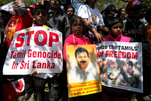 Tamil protesters demonstrate at Queens Park in Toronto on May 13, 2009, to protest the the Sri Lankan government's repression.