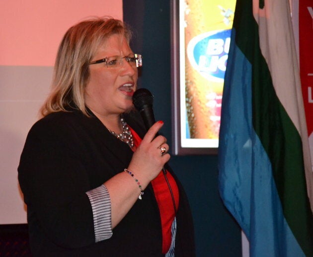 Yvonne Jones makes her victory speech following her federal byelection win in Happy Valley-Goose Bay, N.L., on May 13, 2013.