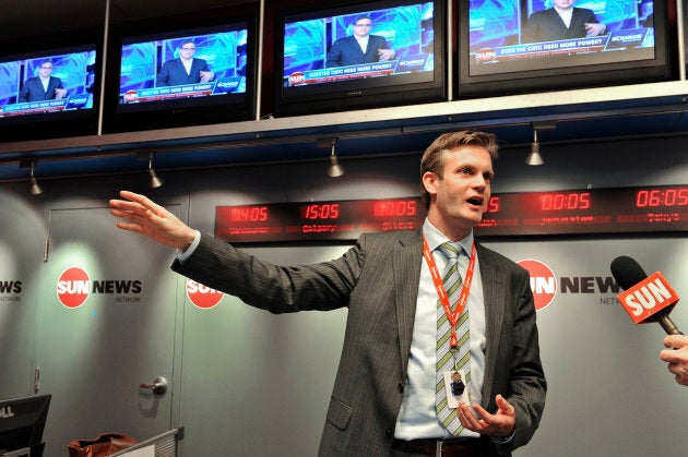 Kory Teneycke, then Vice President of Sun News television, speaks to reporters and assembled members, as the channel launched on Canadian cable on April 18, 2011.