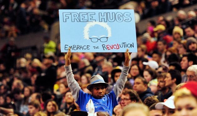 Devonte Hart holding up a sign at a Portland, Ore. rally for Democratic presidential candidate Bernie Sanders in March 2016.