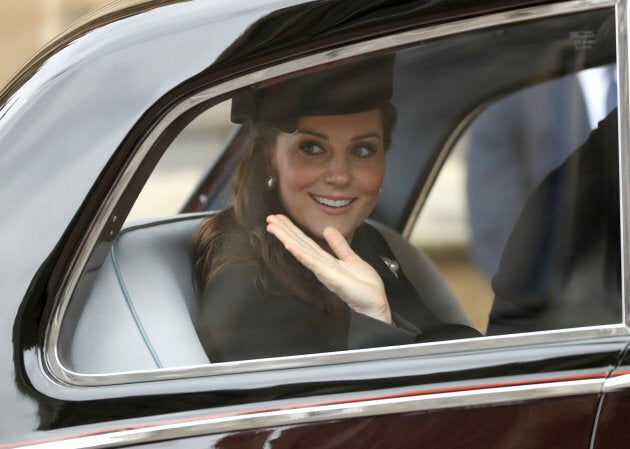 Catherine, Duchess of Cambridge, leaves the annual Easter Sunday service at St George's Chapel at Windsor Castle in Windsor, Britain, April 1, 2018.