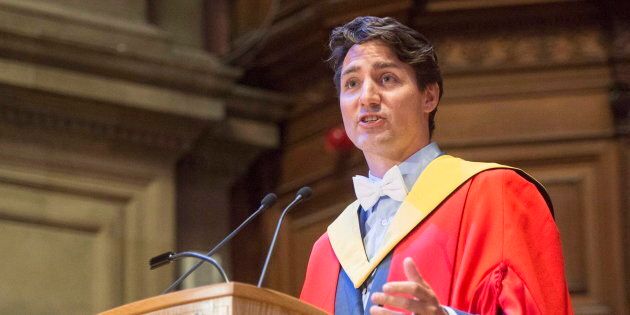 Prime Minister Justin Trudeau speaks to graduates during the convocation ceremony where he also received a honorary degree at the University of Edinburgh on July 5, 2017 in Edinburgh.