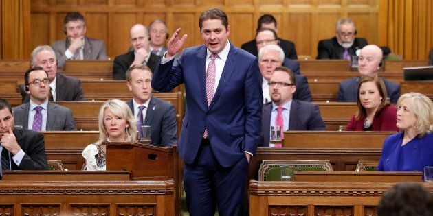 Conservative Leader Andrew Scheer speaks in the House of Commons on Feb. 28, 2018.