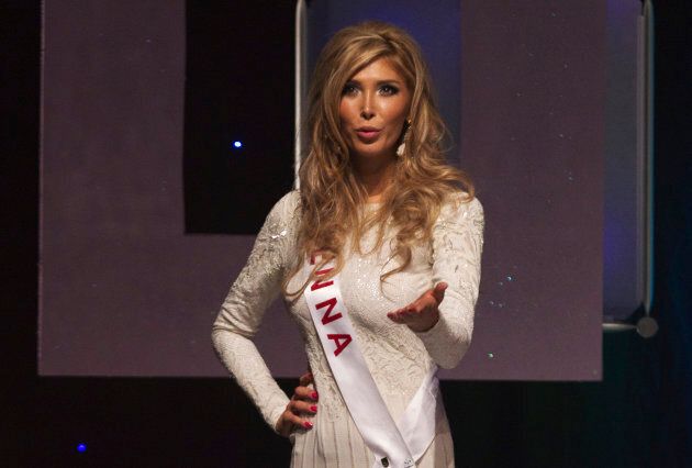 Transgender contestant Jenna Talackova blows a kiss at the Miss Universe Canada competition in Toronto, May 19, 2012.