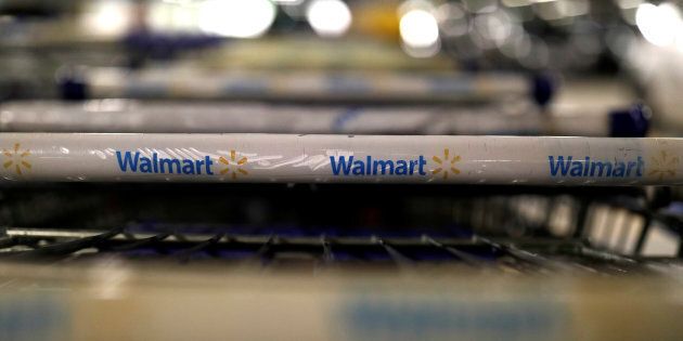 The logo of Walmart is seen on shopping trolleys at their store in Sao Paulo, Brazil Feb. 14, 2018.