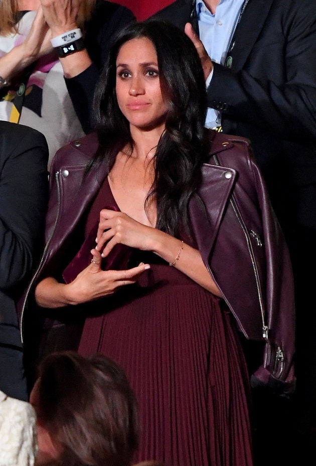 Meghan Markle wears an Aritzia dress during the Invictus Games opening ceremony on Sept. 23, 2017 in Toronto.