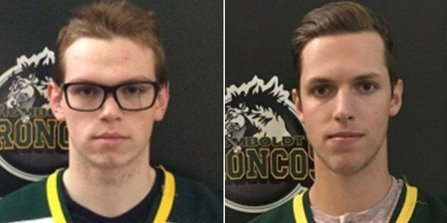 Humboldt Broncos player Parker Tobin (left) was killed after the bus he was travelling on with his team crashed with a semi-trailer. Xavier Labelle, initially thought to have died in the crash, actually survived.