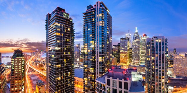 Condo towers near Toronto's downtown core. The income needed to qualify for a mortgage on an average-priced condo in Toronto has now reached $100,000, according to Urbanation.