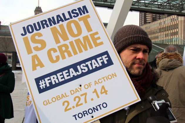 Tom Henheffer, then executive director of the Canadian Journalist for Free Expression during a demonstration on Feb. 27, 2014 in Toronto calling for the release of Al Jazeera journalists detained in Egypt.