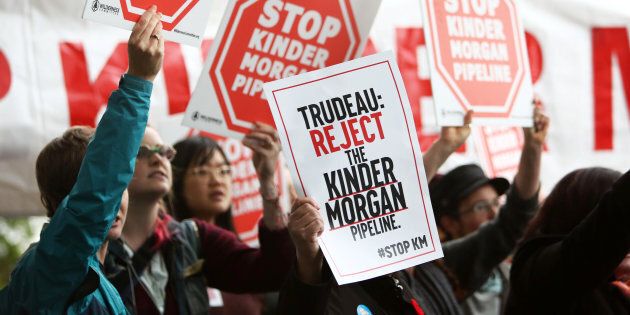 Demonstrators protest Kinder Morgan's Trans-Mountain pipeline expansion in Vancouver, B.C., Nov. 7, 2016. The suspension of construction on the pipeline is just one element of uncertainty in Canada's economy today.