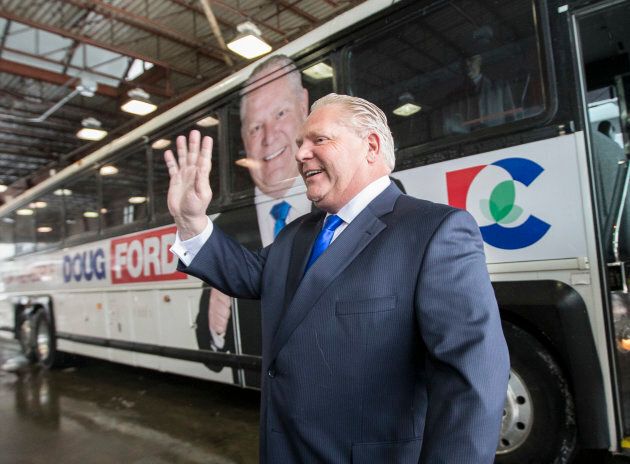 Ontario PC Leader Doug Ford unveiled the Ontario PC Campaign bus and slogan at the Toronto Coach Terminal on April 15, 2018. Ford has decided not to provide a campaign bus for media.
