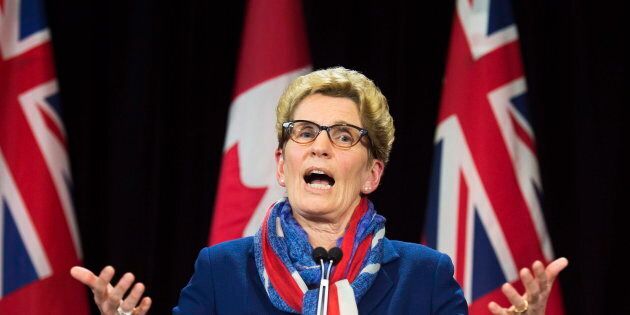 Ontario Premier Kathleen Wynne's speaks at Queen's Park in Toronto on April 11, 2016.