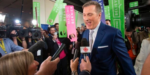 Maxime Bernier speaks to the media during the Conservative Party of Canada Leadership Event in Toronto, May 27, 2017.