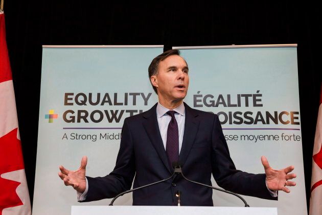 Finance minister Bill Morneau speaks to media following a breakfast event co-hosted by the Canadian Club and the Empire Club, in Toronto on March 1, 2018.