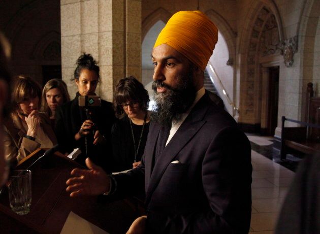NDP leader Jagmeet Singh speaks to reporters on Parliament Hill in Ottawa on April 11, 2018.