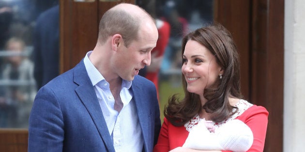 The Duke and Duchess of Cambridge depart the Lindo Wing with their newborn son at St Mary's Hospital on Monday.