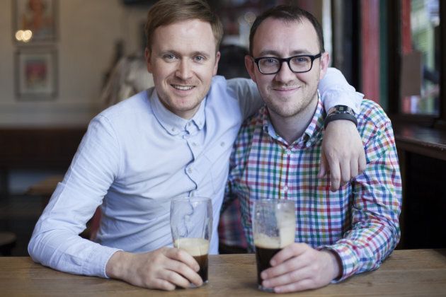 two young men in a pub